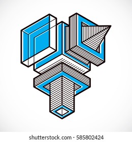 Engineering abstract shape, 3d vector polygonal figure.