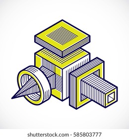 Engineering abstract shape, 3d vector polygonal figure.