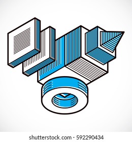 Engineering abstract shape, 3d vector polygonal figure.