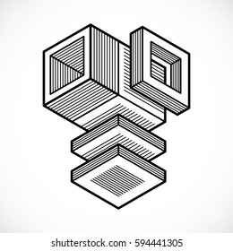 Engineering abstract shape, 3d vector polygonal figure.