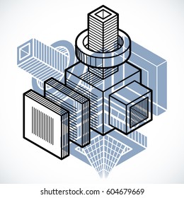 Engineering abstract shape, 3d vector polygonal figure.