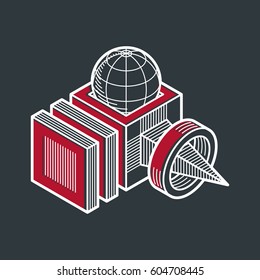 Engineering abstract shape, 3d vector polygonal figure.