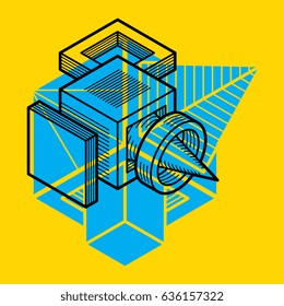 Engineering abstract shape, 3d vector polygonal figure.