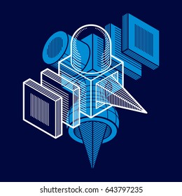Engineering abstract shape, 3d vector polygonal figure.