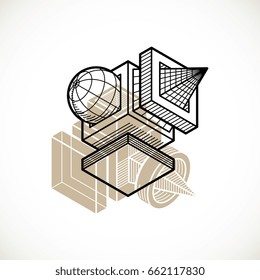 Engineering abstract shape, 3d vector polygonal figure.