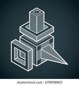 Engineering abstract shape, 3d vector polygonal figure.