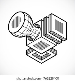 Engineering abstract shape, 3d vector polygonal figure.