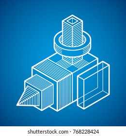 Engineering abstract shape, 3d vector polygonal figure.