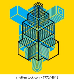 Engineering abstract shape, 3d vector polygonal figure.