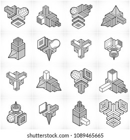 Engineering abstract shape, vectors set.