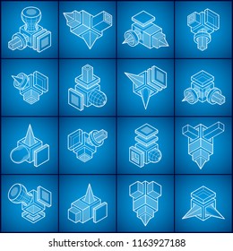 Engineering abstract shape, vectors set.