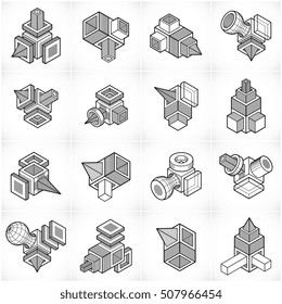 Engineering abstract shape, vectors set.
