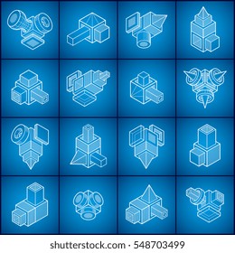 Engineering abstract shape, vectors set.