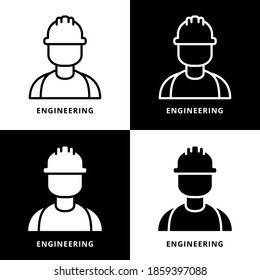 Línea de Ingeniería y Arquitecto y Estilo Glifo. Ilustración de vectores de trabajadores de construcción. Símbolo del logotipo del explorador de trabajo. Icono de medios para plantilla de Web e Print
