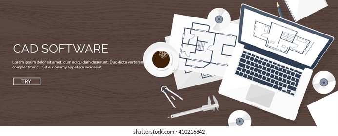 Engineering and architecture design.Flat style.Technical drawing,mechanical engineering.Building construction,trends in design or architecture.Engineering workplace with tools.Industrial architecture.