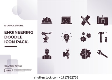 Ingenieurwesen und architektonisches Doodle-Icon-Konzept für Industrie, Instandhaltung, Fertigung, Business Service, Vektorgrafik
