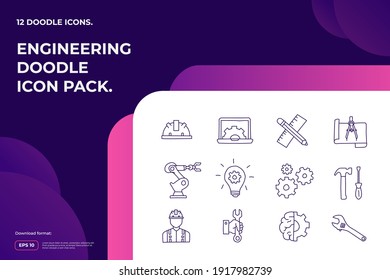 engineering and architecture related doodle icon concept for industrial, maintenance, manufacturing, business service vector illustration