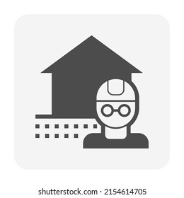 Engineering, architecture vector icon. Include soil, builder man with safety hard hat for design, control, construction and inspection home house building i.e. civil engineer, architect, contractor.
