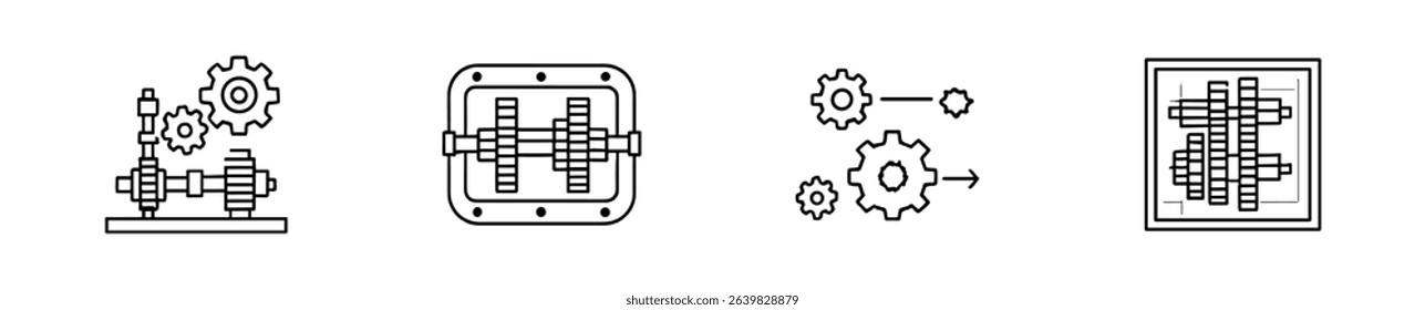 Engineering, automation linear icon set. machinery, process, gear icons outline collection