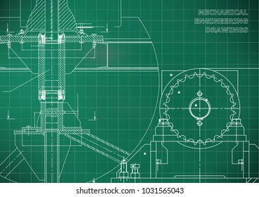 Engineering backgrounds. Mechanical engineering drawings. Blueprints. Cover. Technical Design. Light green background. Grid