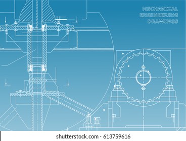 Engineering backgrounds. Mechanical engineering drawings. Blueprints. Cover. Technical Design. Blue and White
