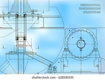 Engineering backgrounds. Mechanical engineering drawings. Blueprints. Cover. Technical Design. Blue