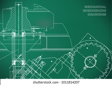 Engineering backgrounds. Mechanical engineering drawings. Cover. Technical Design. Blueprints. Light green background