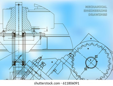 Engineering backgrounds. Mechanical engineering drawings. Cover. Technical Design. Blueprints. Light blue