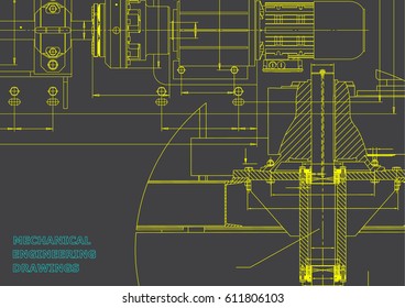 Engineering backgrounds. Mechanical engineering drawings. Technical Design. Blueprints. Gray