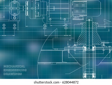 Engineering backgrounds. Mechanical engineering drawings. Technical Design. Blueprints. Blue. Grid