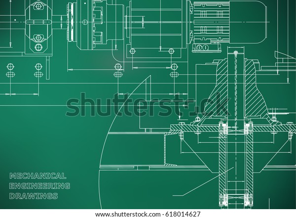 Engineering backgrounds.\
Mechanical engineering drawings. Technical Design. Blueprints.\
Light green