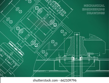 Engineering backgrounds. Technical Design. Mechanical engineering drawings. Blueprints. Light green