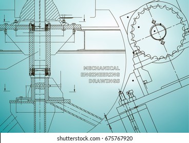 Engineering backgrounds. Technical. Mechanical engineering drawings. Blueprints. Light blue