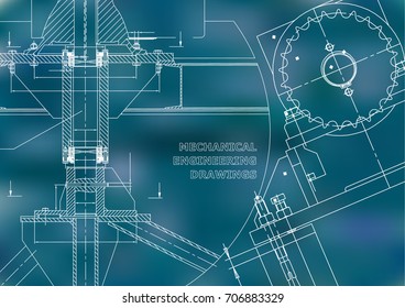 Engineering backgrounds. Technical. Mechanical engineering drawings. Blueprints. Blue