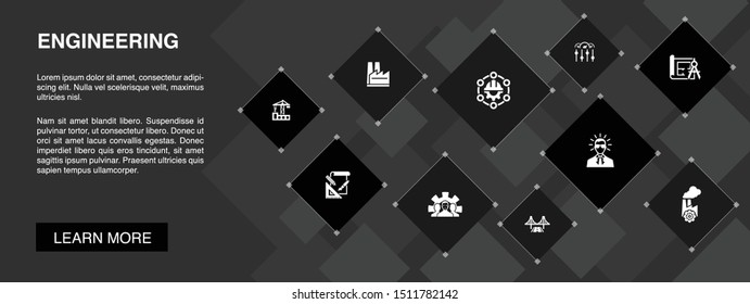 engineering banner 10 icons concept.design, professional, System Control, Infrastructure icons