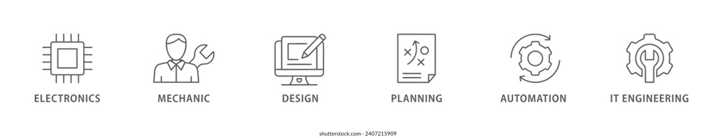 Engineering banner web icon vector illustration concept with icon of electronics, mechanic, design, planning, automation and it engineering