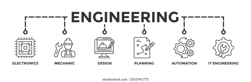 Engineering banner web icon vector illustration concept with icon of electronics, mechanic, design, planning, automation and it engineering	