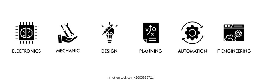 Engineering banner web icon vector illustration concept with icon of electronics, mechanic, design, planning, automation, it engineering