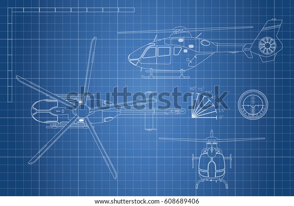 ヘリコプターの設計図 ヘリコプタービュー 上 横 前工業図面 ベクターイラスト のベクター画像素材 ロイヤリティフリー