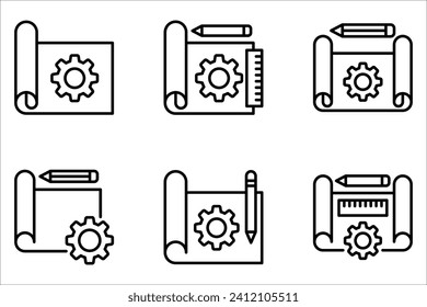 Engineering blueprint icon set on white background