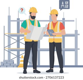 Revisión y colaboración del proyecto de ingeniería en un sitio de construcción.