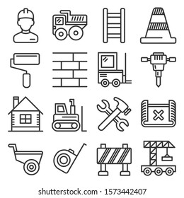 Engineering Building Construction Icons Set on White Background. Line Style Vector