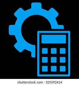 Engineering Calculations vector icon. Style is flat symbol, blue color, rounded angles, black background.