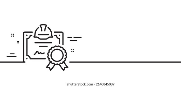 Engineering certificate line icon. Technical documentation sign. Construction award symbol. Minimal line illustration background. Certificate line icon pattern banner. Vector
