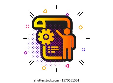 Engineering cogwheel tool sign. Halftone circles pattern. Settings blueprint icon. Cog gear symbol. Classic flat settings blueprint icon. Vector