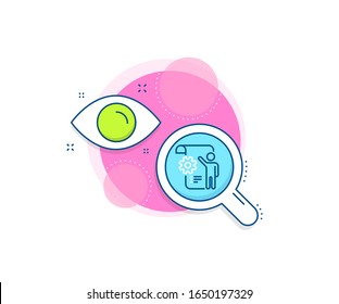 Signo de herramienta cognoscitiva de ingeniería. Icono del complejo de investigación. Icono de línea de plano de configuración. Símbolo del engranaje de engranaje de cog. Banner de análisis o análisis. Signo de plano de configuración. Vector