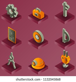 Engineering color isometric icons