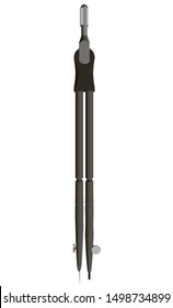 Engineering compass for accurate measurement. View from above. Measuring tool. 3D. Vector illustration.