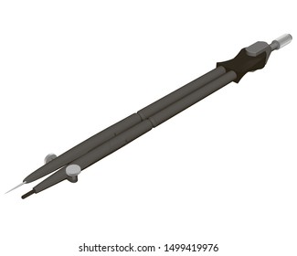 Engineering compass for accurate measurement. View isometric. Measuring tool. 3D. Vector illustration.