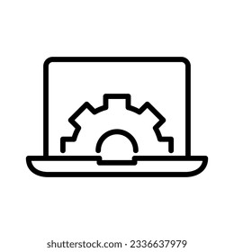 Engineering computerization related icon, useful as a symbol of mechanical engineering use. Editable black outline vector illustration.